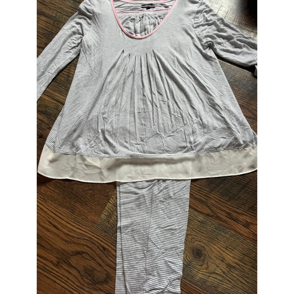 Simply Vera Vera Wang Pajama Set Gray White Striped Tunic Top Pants Medium